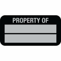 Lustre-Cal Property ID Label PROPERTY OF 5 Alum Black 1.50in x 0.75in  2 Blank # Pads, 100PK 253769Ma2K0000